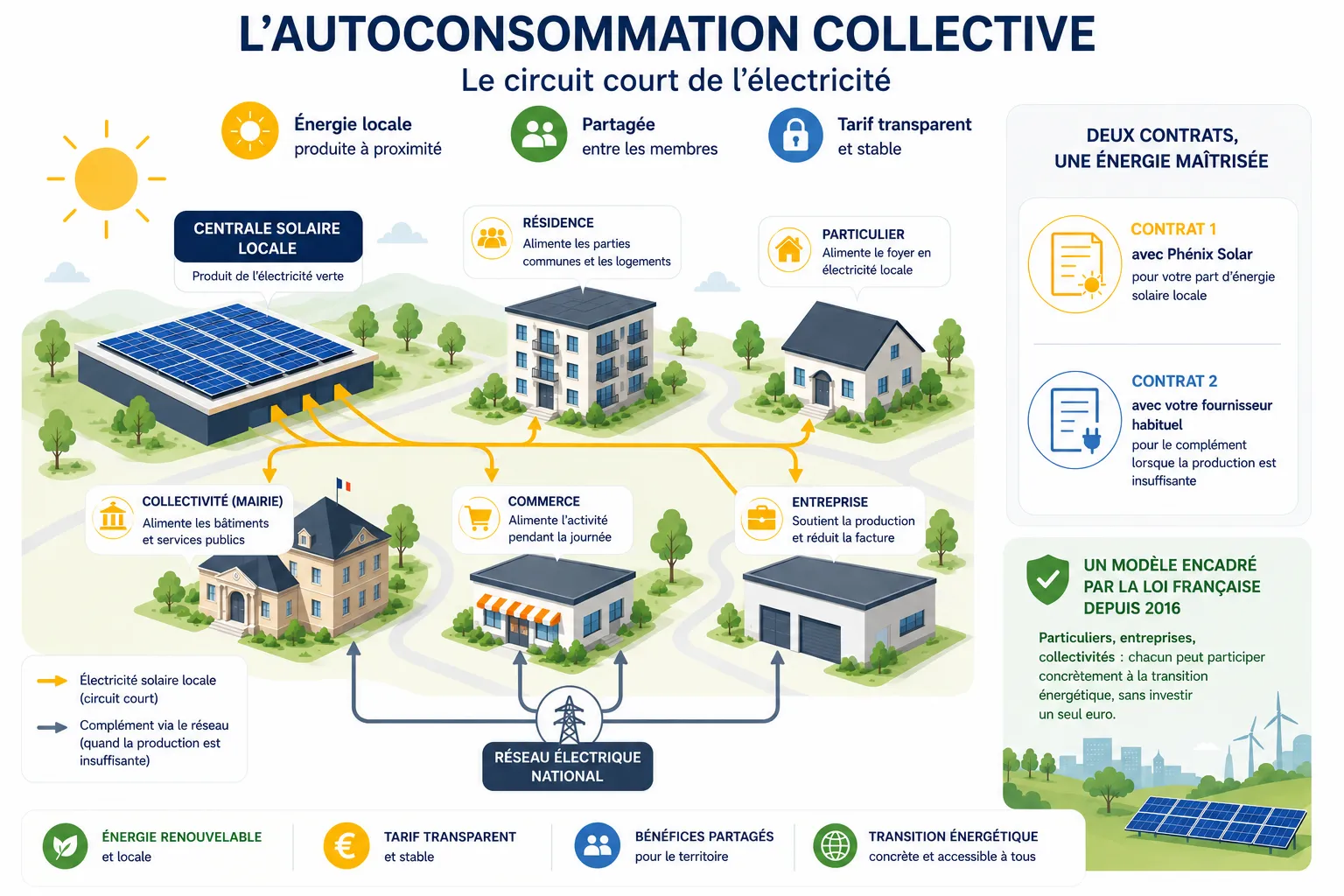 Schéma de fonctionnement de l'autoconsommation collective